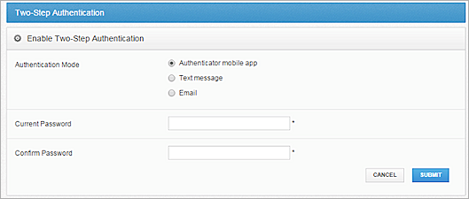 Screenshot of the Enable Two-Step Authentication page.